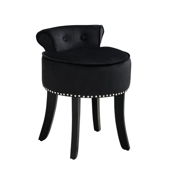 HomeRoots 18" Black Velvet Tufted Round Footstool - Modern Accent for Comfort, Versatility & Stylish Living Spaces 631871