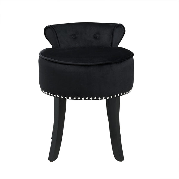 HomeRoots 18" Black Velvet Tufted Round Footstool - Modern Accent for Comfort, Versatility & Stylish Living Spaces 631871