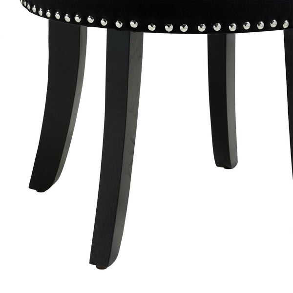 HomeRoots 18" Black Velvet Tufted Round Footstool - Modern Accent for Comfort, Versatility & Stylish Living Spaces 631871