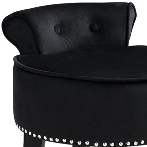 HomeRoots 18" Black Velvet Tufted Round Footstool - Modern Accent for Comfort, Versatility & Stylish Living Spaces 631871