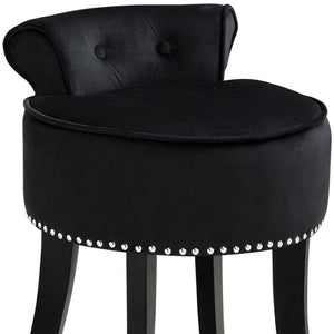 HomeRoots 18" Black Velvet Tufted Round Footstool - Modern Accent for Comfort, Versatility & Stylish Living Spaces 631871