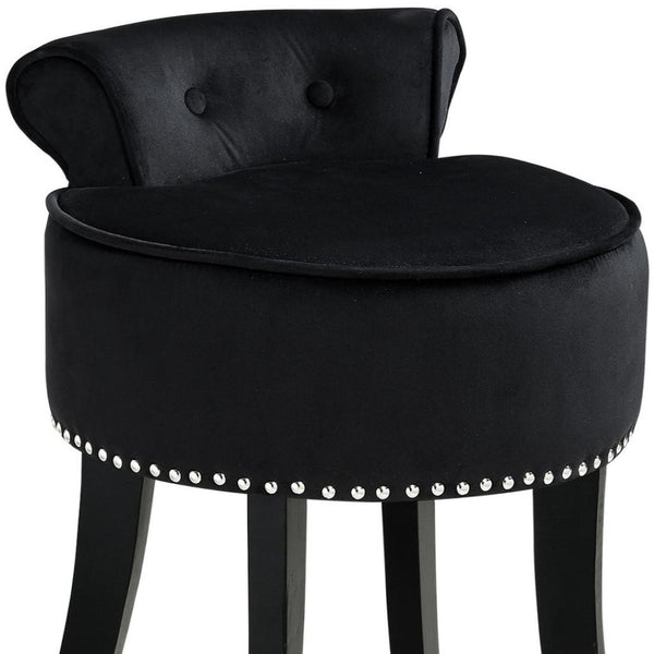 HomeRoots 18" Black Velvet Tufted Round Footstool - Modern Accent for Comfort, Versatility & Stylish Living Spaces 631871