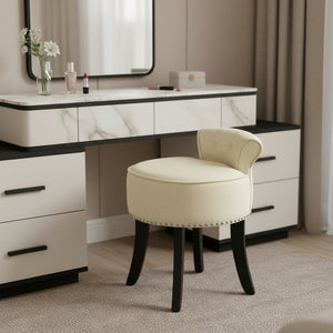 HomeRoots 18" Cream Linen Tufted Round Footstool – Stylish Multi-Use Accent for Living Rooms and Bedrooms 631872