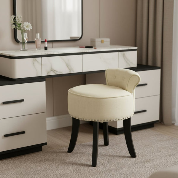 HomeRoots 18" Cream Linen Tufted Round Footstool – Stylish Multi-Use Accent for Living Rooms and Bedrooms 631872
