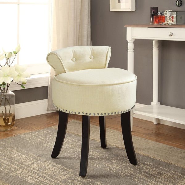 HomeRoots 18" Cream Linen Tufted Round Footstool – Stylish Multi-Use Accent for Living Rooms and Bedrooms 631872