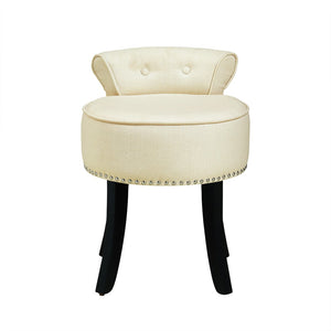 HomeRoots 18" Cream Linen Tufted Round Footstool – Stylish Multi-Use Accent for Living Rooms and Bedrooms 631872