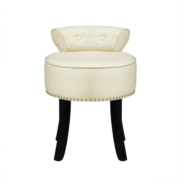 HomeRoots 18" Cream Linen Tufted Round Footstool – Stylish Multi-Use Accent for Living Rooms and Bedrooms 631872