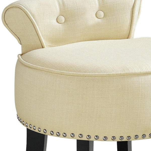 HomeRoots 18" Cream Linen Tufted Round Footstool – Stylish Multi-Use Accent for Living Rooms and Bedrooms 631872