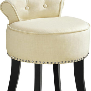 HomeRoots 18" Cream Linen Tufted Round Footstool – Stylish Multi-Use Accent for Living Rooms and Bedrooms 631872