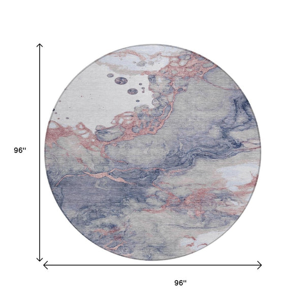 HomeRoots 5' Blush and Gray Abstract Area Rug - Stylish, Washable, Durable for Indoor and Outdoor Use 8' Round 631875