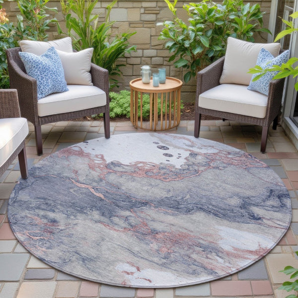 HomeRoots 5' Blush and Gray Abstract Area Rug - Stylish, Washable, Durable for Indoor and Outdoor Use 8' Round 631875
