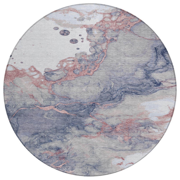 HomeRoots 5' Blush and Gray Abstract Area Rug - Stylish, Washable, Durable for Indoor and Outdoor Use 8' Round 631875