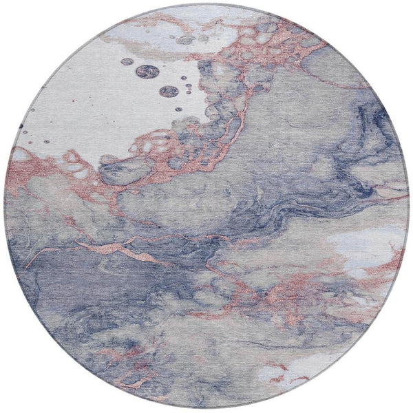 HomeRoots 5' Blush and Gray Abstract Area Rug - Stylish, Washable, Durable for Indoor and Outdoor Use 8' Round 631875