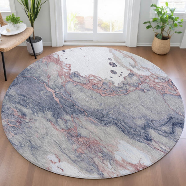 HomeRoots 5' Blush and Gray Abstract Area Rug - Stylish, Washable, Durable for Indoor and Outdoor Use 8' Round 631875