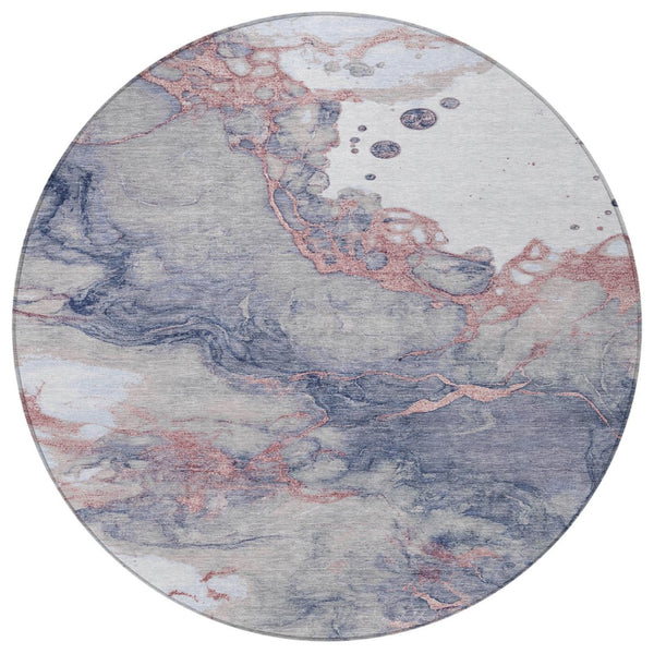 HomeRoots 5' Blush and Gray Abstract Area Rug - Stylish, Washable, Durable for Indoor and Outdoor Use 8' Round 631875