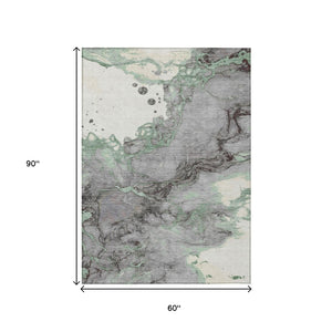 HomeRoots 5' Modern Green and Gray Abstract Washable Area Rug for Indoor and Outdoor Spaces - Easy Care Design 5' X 8' 631880