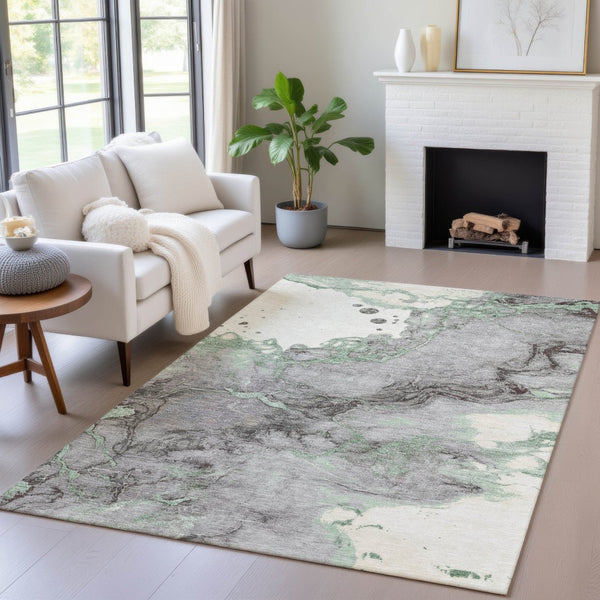 HomeRoots 5' Modern Green and Gray Abstract Washable Area Rug for Indoor and Outdoor Spaces - Easy Care Design 5' X 8' 631880