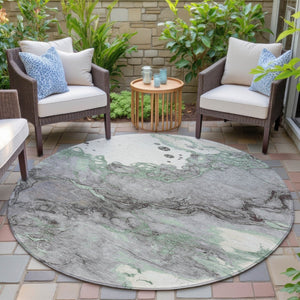 HomeRoots 5' Modern Green and Gray Abstract Washable Area Rug for Indoor and Outdoor Spaces - Easy Care Design 8' Round 631881