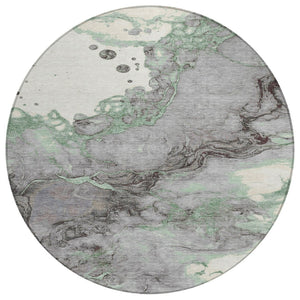 HomeRoots 5' Modern Green and Gray Abstract Washable Area Rug for Indoor and Outdoor Spaces - Easy Care Design 8' Round 631881