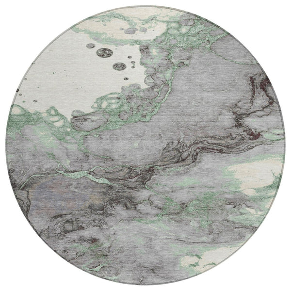 HomeRoots 5' Modern Green and Gray Abstract Washable Area Rug for Indoor and Outdoor Spaces - Easy Care Design 8' Round 631881