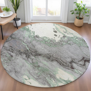 HomeRoots 5' Modern Green and Gray Abstract Washable Area Rug for Indoor and Outdoor Spaces - Easy Care Design 8' Round 631881