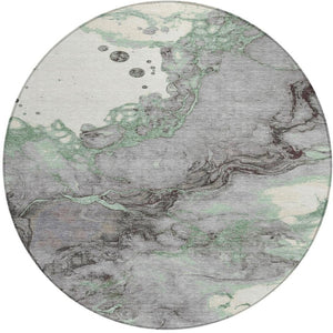 HomeRoots 5' Modern Green and Gray Abstract Washable Area Rug for Indoor and Outdoor Spaces - Easy Care Design 8' Round 631881