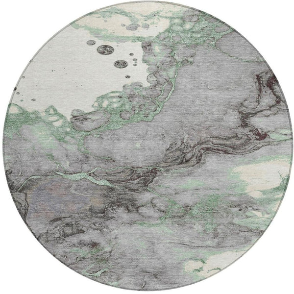 HomeRoots 5' Modern Green and Gray Abstract Washable Area Rug for Indoor and Outdoor Spaces - Easy Care Design 8' Round 631881