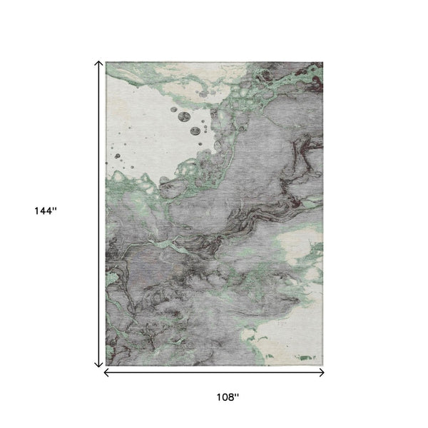 HomeRoots 5' Modern Green and Gray Abstract Washable Area Rug for Indoor and Outdoor Spaces - Easy Care Design 9' X 12' 631883