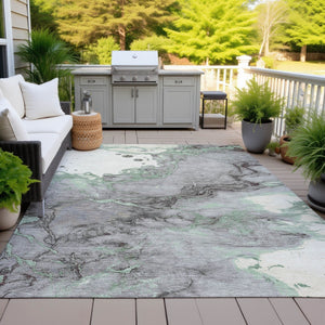 HomeRoots 5' Modern Green and Gray Abstract Washable Area Rug for Indoor and Outdoor Spaces - Easy Care Design 10' X 14' 631884
