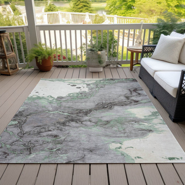 HomeRoots 5' Modern Green and Gray Abstract Washable Area Rug for Indoor and Outdoor Spaces - Easy Care Design 10' X 14' 631884