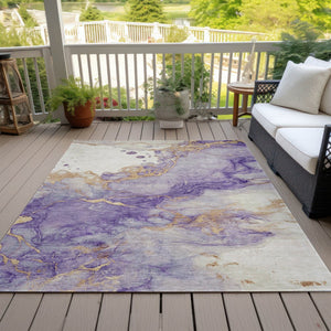 HomeRoots 5' Vibrant Purple and Gold Abstract Indoor Outdoor Area Rug - Stylish, Durable, and Washable Design 5' X 8' 631886