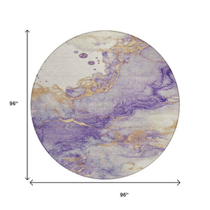 HomeRoots 5' Vibrant Purple and Gold Abstract Indoor Outdoor Area Rug - Stylish, Durable, and Washable Design 8' Round 631887