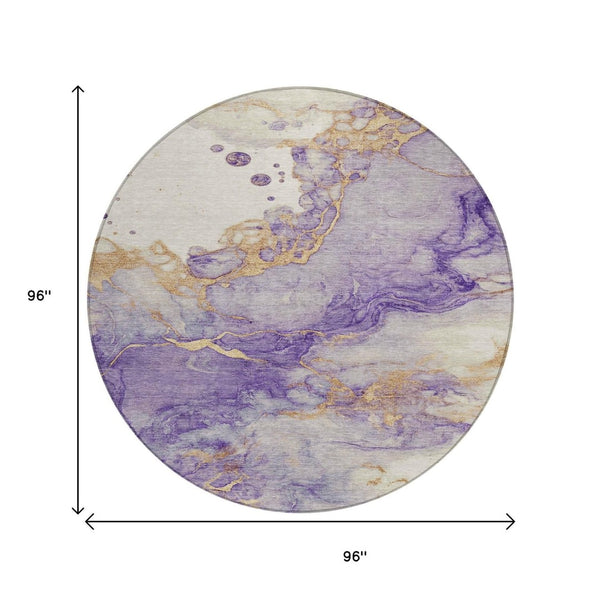 HomeRoots 5' Vibrant Purple and Gold Abstract Indoor Outdoor Area Rug - Stylish, Durable, and Washable Design 8' Round 631887