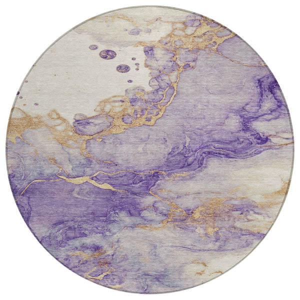 HomeRoots 5' Vibrant Purple and Gold Abstract Indoor Outdoor Area Rug - Stylish, Durable, and Washable Design 8' Round 631887