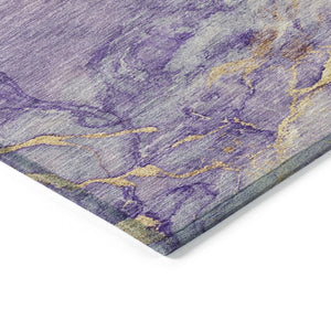 HomeRoots 5' Vibrant Purple and Gold Abstract Indoor Outdoor Area Rug - Stylish, Durable, and Washable Design 8' Round 631887