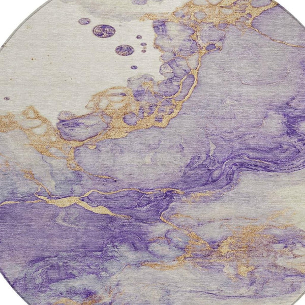 HomeRoots 5' Vibrant Purple and Gold Abstract Indoor Outdoor Area Rug - Stylish, Durable, and Washable Design 8' Round 631887