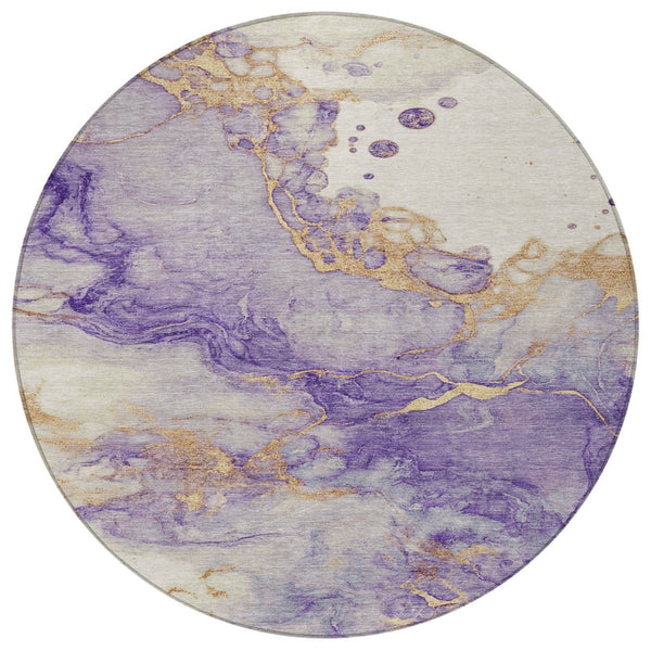 HomeRoots 5' Vibrant Purple and Gold Abstract Indoor Outdoor Area Rug - Stylish, Durable, and Washable Design 8' Round 631887