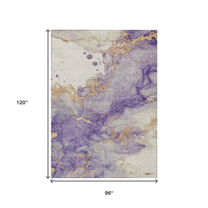HomeRoots 5' Vibrant Purple and Gold Abstract Indoor Outdoor Area Rug - Stylish, Durable, and Washable Design 8' X 10' 631888