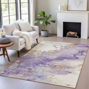 HomeRoots 5' Vibrant Purple and Gold Abstract Indoor Outdoor Area Rug - Stylish, Durable, and Washable Design 8' X 10' 631888