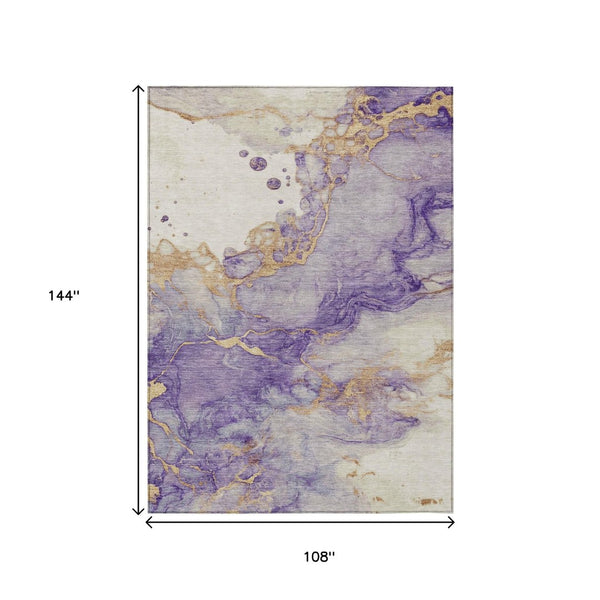 HomeRoots 5' Vibrant Purple and Gold Abstract Indoor Outdoor Area Rug - Stylish, Durable, and Washable Design 9' X 12' 631889