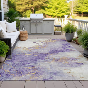 HomeRoots 5' Vibrant Purple and Gold Abstract Indoor Outdoor Area Rug - Stylish, Durable, and Washable Design 10' X 14' 631890
