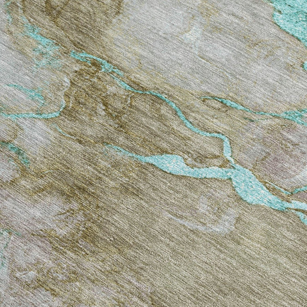 HomeRoots 5' Teal Blue and Brown Abstract Area Rug - Stylish, Washable, Durable for Indoor and Outdoor Spaces 5' X 8' 631892