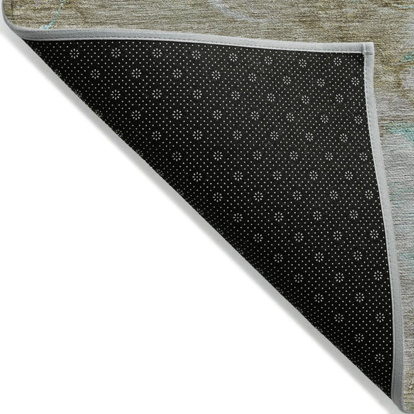 HomeRoots 5' Teal Blue and Brown Abstract Area Rug - Stylish, Washable, Durable for Indoor and Outdoor Spaces 8' Round 631893