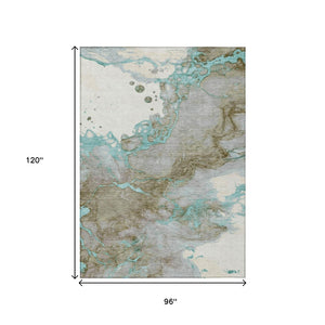 HomeRoots 5' Teal Blue and Brown Abstract Area Rug - Stylish, Washable, Durable for Indoor and Outdoor Spaces 8' X 10' 631894