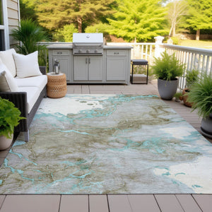 HomeRoots 5' Teal Blue and Brown Abstract Area Rug - Stylish, Washable, Durable for Indoor and Outdoor Spaces 8' X 10' 631894