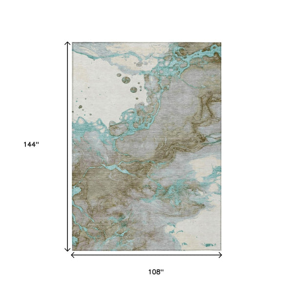 HomeRoots 5' Teal Blue and Brown Abstract Area Rug - Stylish, Washable, Durable for Indoor and Outdoor Spaces 9' X 12' 631895