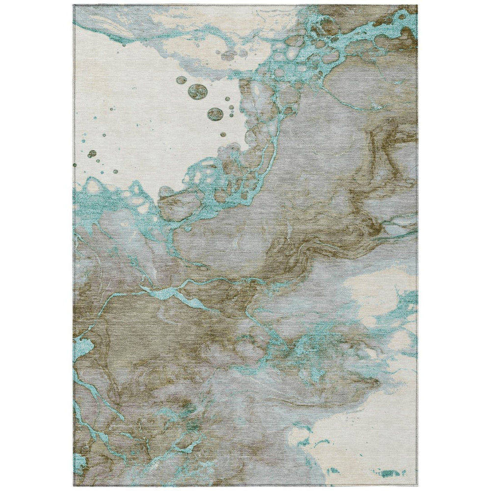 HomeRoots 5' Teal Blue and Brown Abstract Area Rug - Stylish, Washable, Durable for Indoor and Outdoor Spaces 10' X 14' 631896