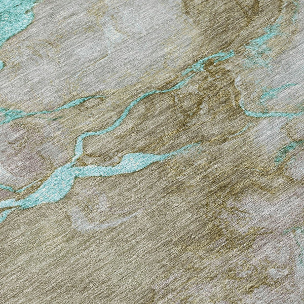 HomeRoots 5' Teal Blue and Brown Abstract Area Rug - Stylish, Washable, Durable for Indoor and Outdoor Spaces 10' X 14' 631896
