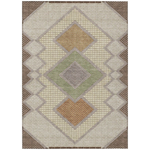 HomeRoots 5' Stylish Brown-Copper & Fern Green Geometric Washable Area Rug for Indoor & Outdoor Spaces 5' X 8' 631898