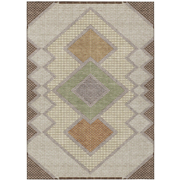 HomeRoots 5' Stylish Brown-Copper & Fern Green Geometric Washable Area Rug for Indoor & Outdoor Spaces 5' X 8' 631898